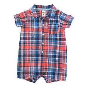 𝅺carter’s Boys 6M Plaid One Piece Orange and Blue Plaid Short-alls